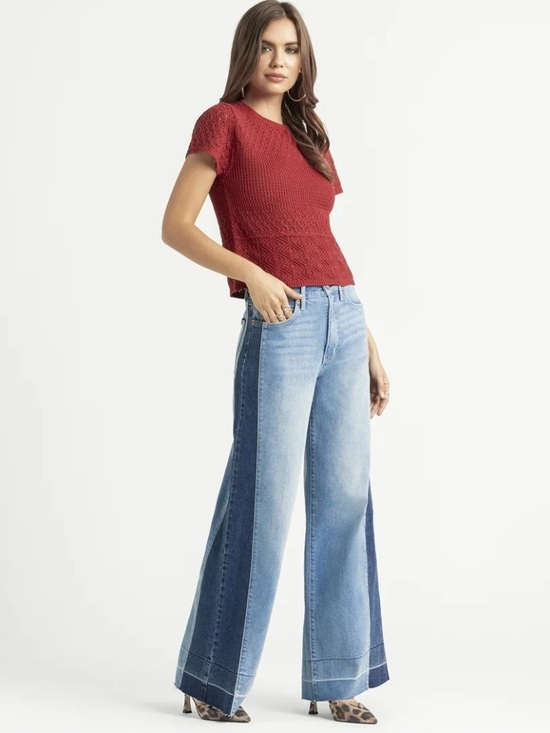Jessica Simpson Denim - Jessica Simpson Freesia Two-Tone Wide-Leg Cotton Blend Jeans Sz 8